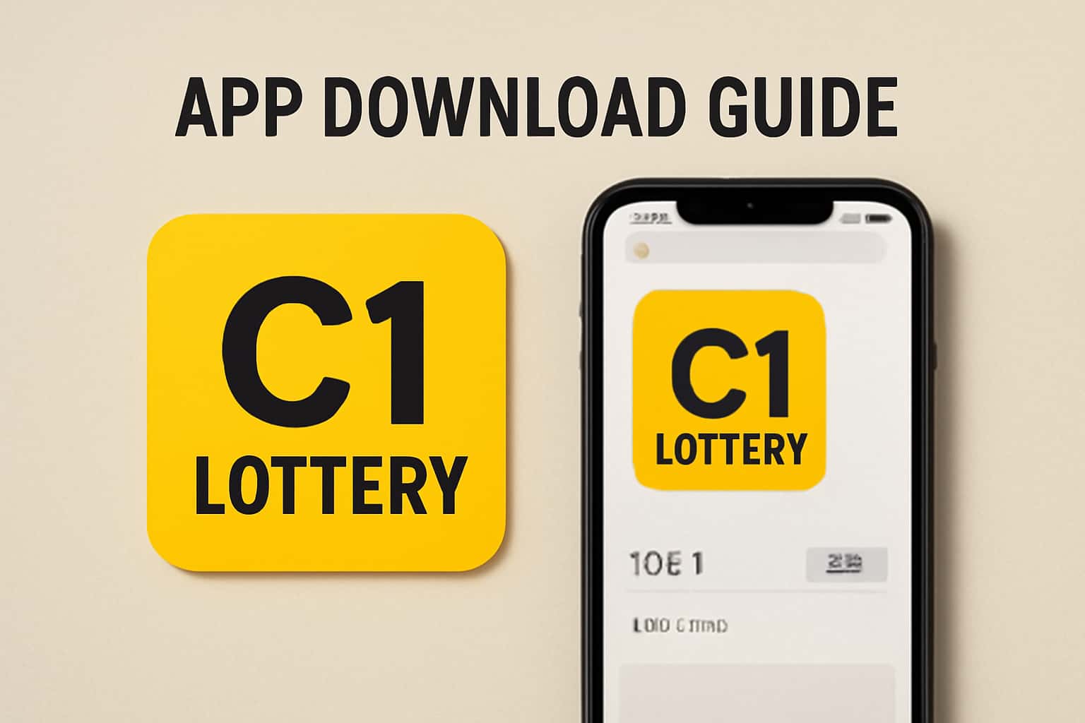 Informational scene illustrating the C1 Lottery App Download Guide with the text 'C1 Lottery' included.