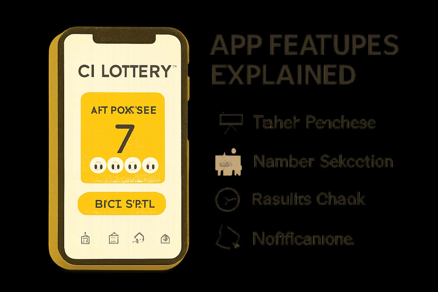 Informational scene depicting the features of C1 Lottery app with a focus on usability.