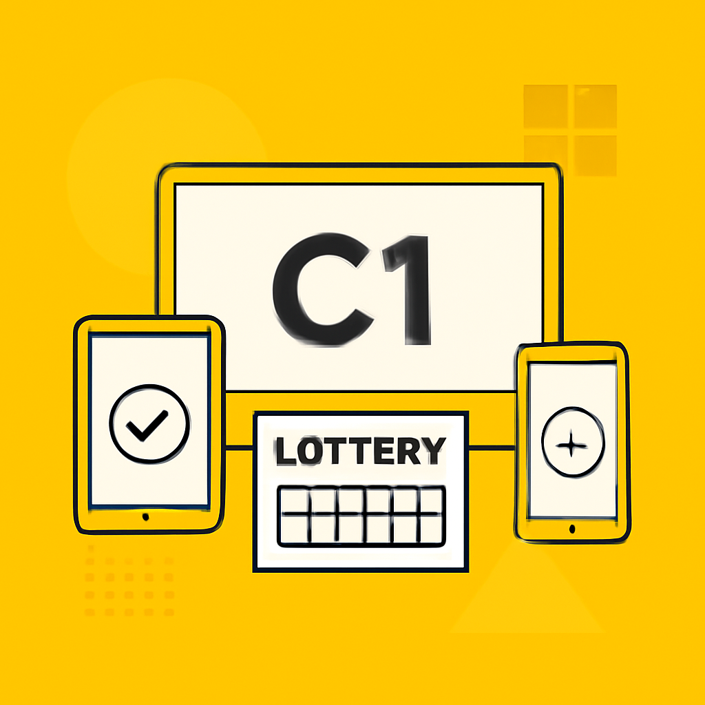 An educational illustration detailing the installation steps for C1 Lottery App.