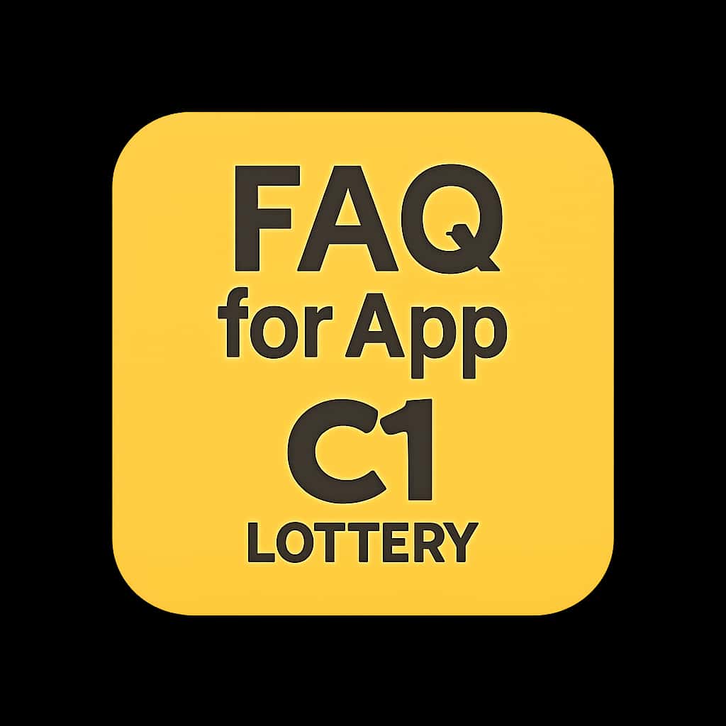 A simple badge design for C1 Lottery App FAQ, emphasizing clarity and neutrality.