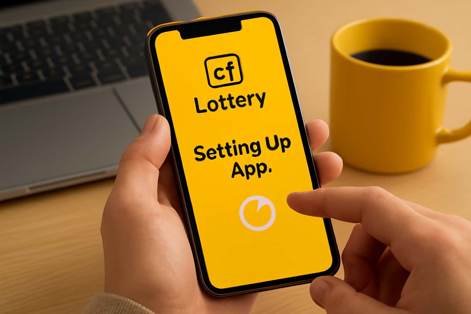 An informative graphic illustrating the setup process of the C1 Lottery app.